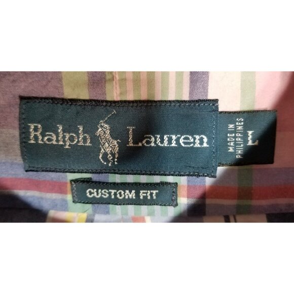 Ralph Lauren Long Sleeve Button Down Custom Fit Madras Plaid Casual Shirt Men L - Picture 3 of 10
